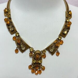 Elegant Gold and Orange Necklace art deco style from early age